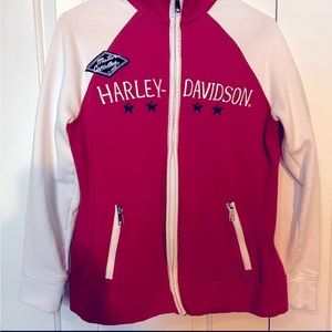 Women's Harley Davidson Fleece Jacket white and pink, ladies large, preowned